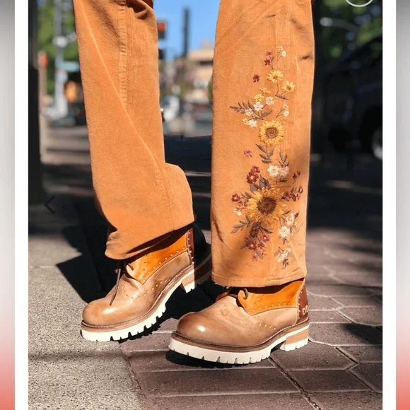 Driftwood Kelly Embroidered Bootcut Cord Pants in Falling Sunflower - Picture 3 of 10